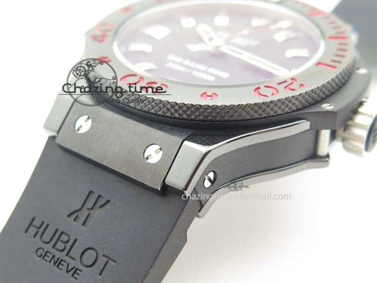 Fashionable Big Bang King 44mm Red Magic Black Dial On Black Rubber Strap A 6975
