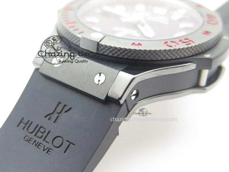 Fashionable Big Bang King 44mm Red Magic Black Dial On Black Rubber Strap A 6975