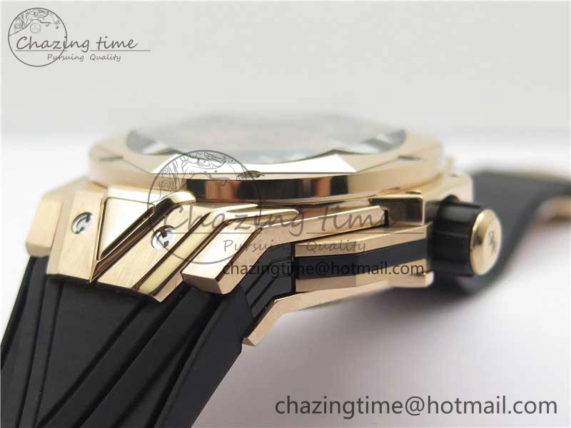 Bold Big Bang Sang Bleu Chrono RG B50 Black Skeletonal Dial On Rubber Strap Asian 6793