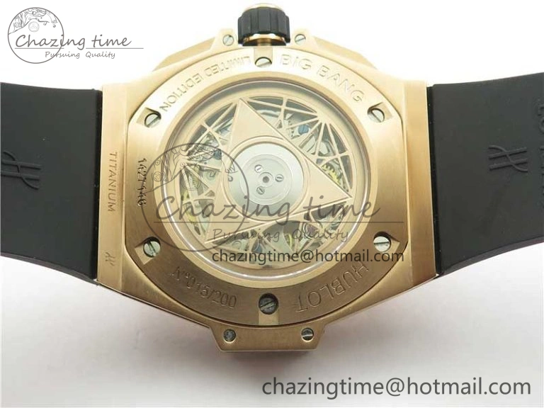 Bold Big Bang Sang Bleu Chrono RG B50 Black Skeletonal Dial On Rubber Strap Asian 6793