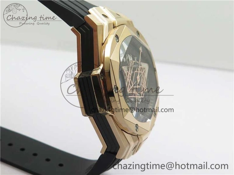 Bold Big Bang Sang Bleu Chrono RG B50 Black Skeletonal Dial On Rubber Strap Asian 6793