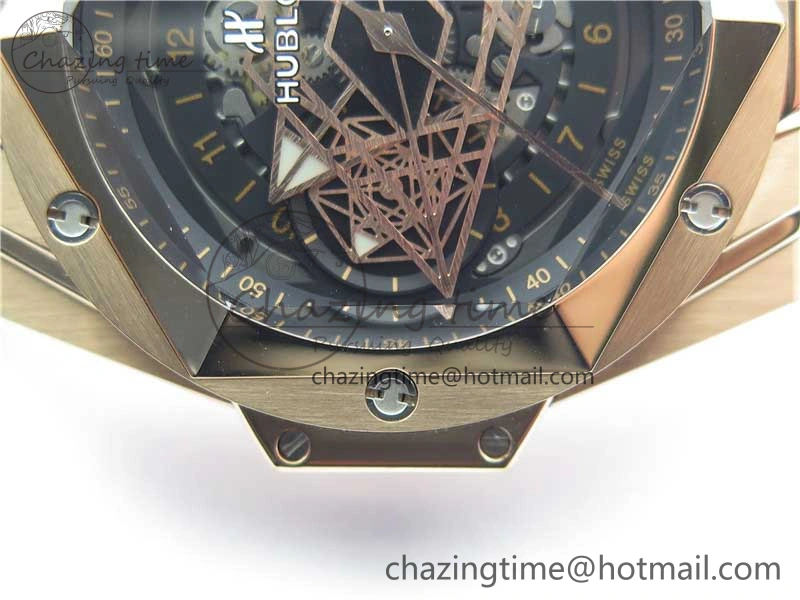 Bold Big Bang Sang Bleu Chrono RG B50 Black Skeletonal Dial On Rubber Strap Asian 6793