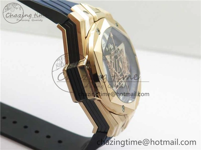 Big Bang Sang Bleu Chrono RG B50 Blue Skeletonal Dial On Rubber Strap Asian TopPick 6794