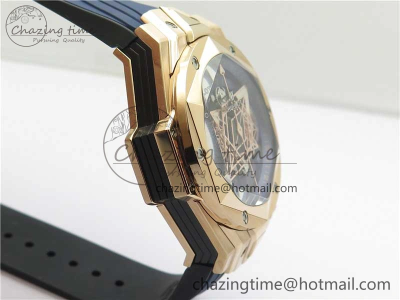 Big Bang Sang Bleu Chrono RG B50 Blue Skeletonal Dial On Rubber Strap Asian TopPick 6794