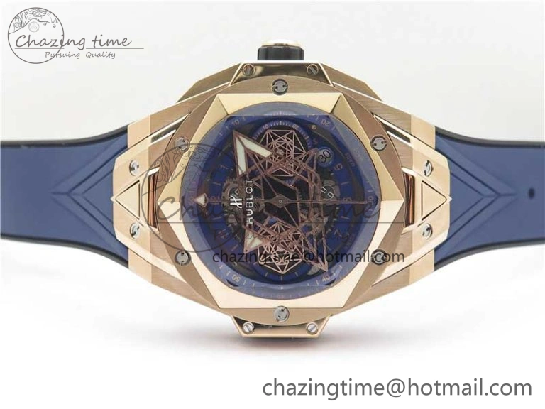 Big Bang Sang Bleu Chrono RG B50 Blue Skeletonal Dial On Rubber Strap Asian TopPick 6794