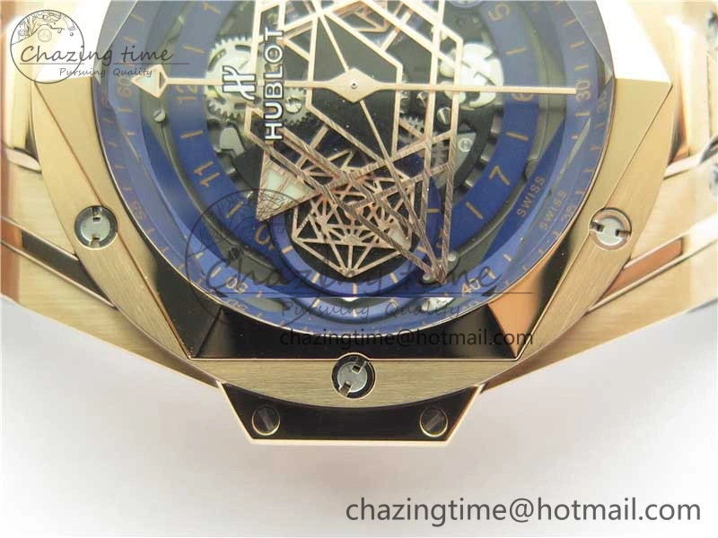 Big Bang Sang Bleu Chrono RG B50 Blue Skeletonal Dial On Rubber Strap Asian TopPick 6794