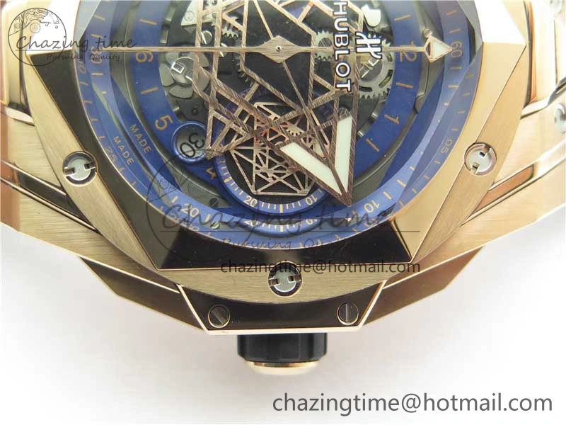 Big Bang Sang Bleu Chrono RG B50 Blue Skeletonal Dial On Rubber Strap Asian TopPick 6794