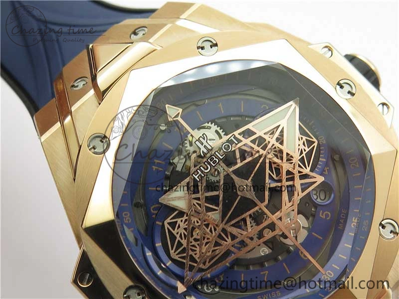 Big Bang Sang Bleu Chrono RG B50 Blue Skeletonal Dial On Rubber Strap Asian TopPick 6794