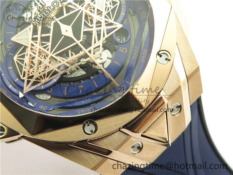 Big Bang Sang Bleu Chrono RG B50 Blue Skeletonal Dial On Rubber Strap Asian TopPick 6794