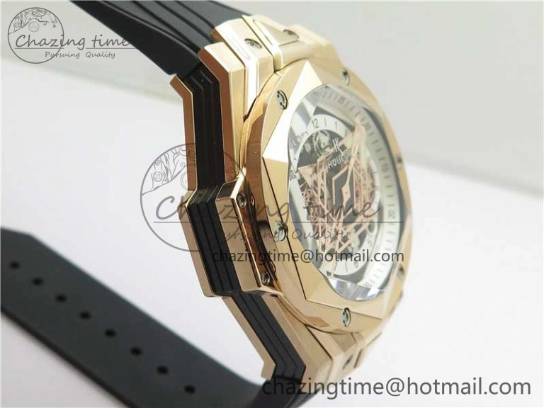Versatile Big Bang Sang Bleu Chrono RG B50 White Skeletonal Dial On Rubber Strap Asian 6796