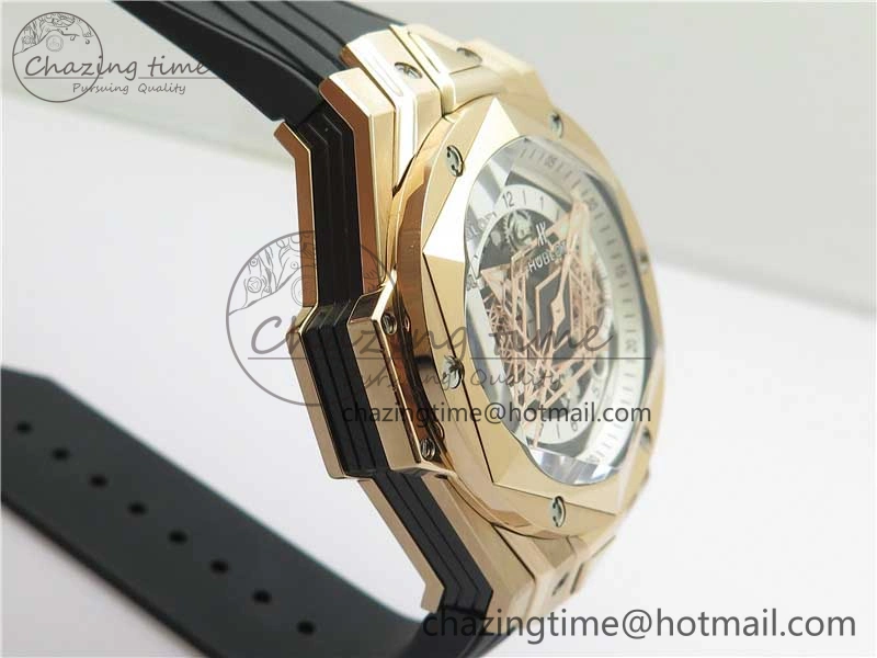 Versatile Big Bang Sang Bleu Chrono RG B50 White Skeletonal Dial On Rubber Strap Asian 6796