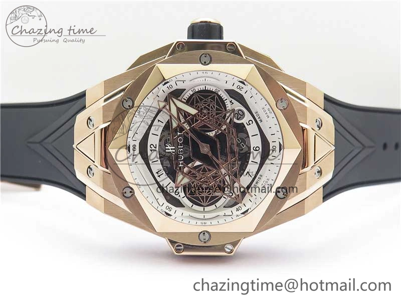 Versatile Big Bang Sang Bleu Chrono RG B50 White Skeletonal Dial On Rubber Strap Asian 6796