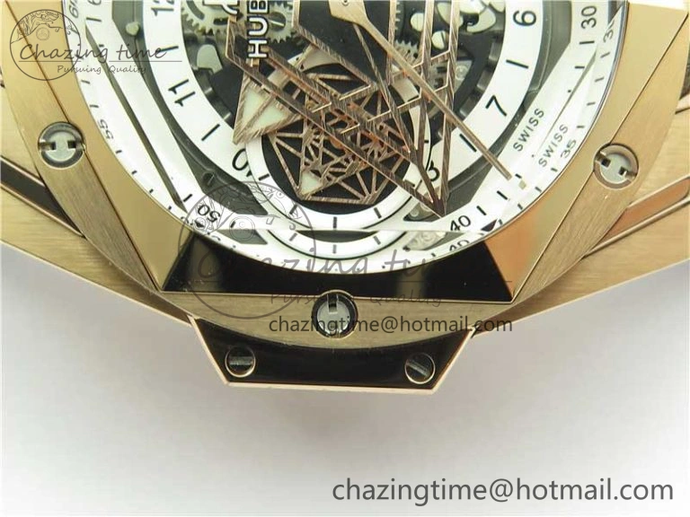 Versatile Big Bang Sang Bleu Chrono RG B50 White Skeletonal Dial On Rubber Strap Asian 6796