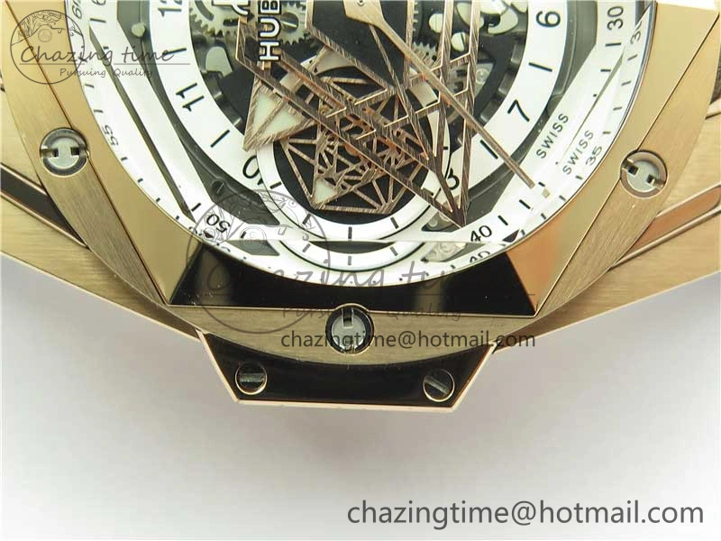 Versatile Big Bang Sang Bleu Chrono RG B50 White Skeletonal Dial On Rubber Strap Asian 6796
