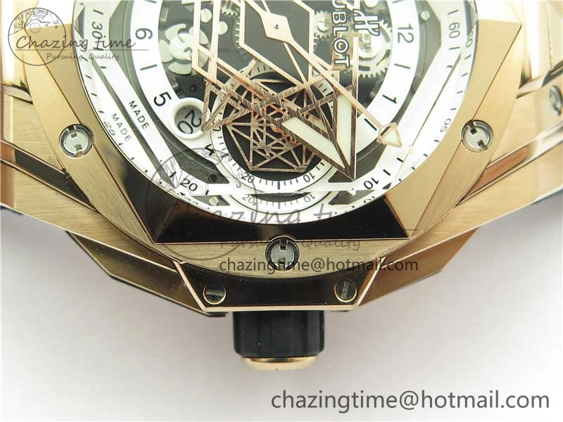 Versatile Big Bang Sang Bleu Chrono RG B50 White Skeletonal Dial On Rubber Strap Asian 6796