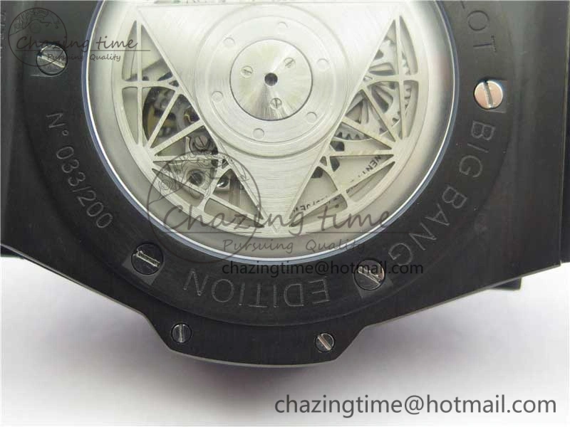 SmartChoice Big Bang Sang Bleu DLC Ti WWF 1:1 Best Edition Black Skeletonal Dial On Black Gummy Strap Asian HB 6835