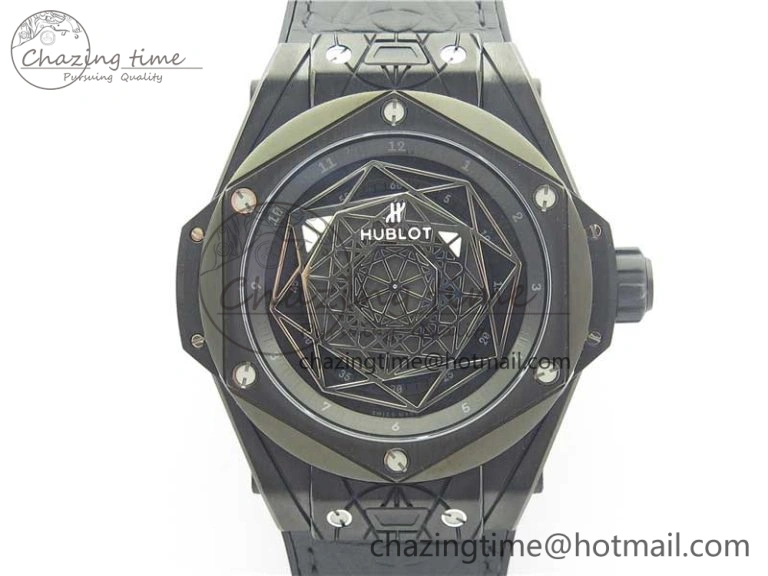 SmartChoice Big Bang Sang Bleu DLC Ti WWF 1:1 Best Edition Black Skeletonal Dial On Black Gummy Strap Asian HB 6835