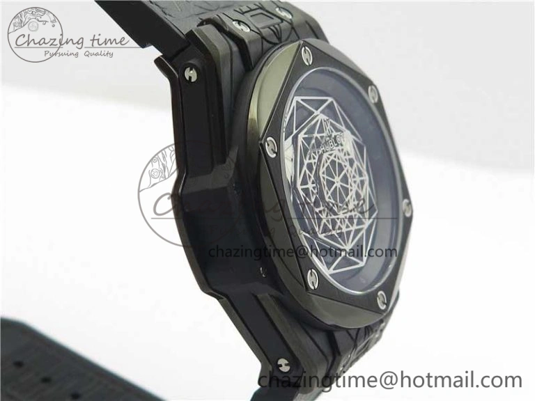 SmartChoice Big Bang Sang Bleu DLC Ti WWF 1:1 Best Edition Black Skeletonal Dial On Black Gummy Strap Asian HB 6835