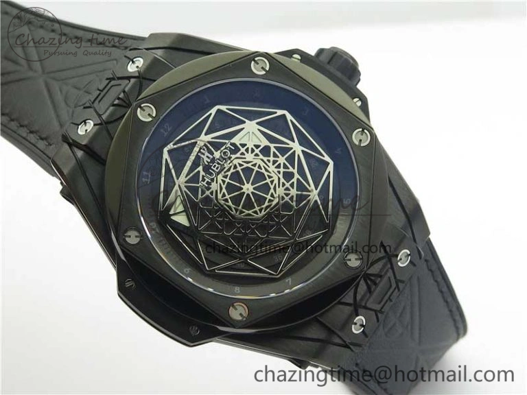 SmartChoice Big Bang Sang Bleu DLC Ti WWF 1:1 Best Edition Black Skeletonal Dial On Black Gummy Strap Asian HB 6835