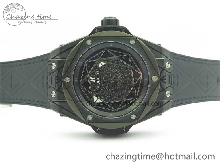 SmartChoice Big Bang Sang Bleu DLC Ti WWF 1:1 Best Edition Black Skeletonal Dial On Black Gummy Strap Asian HB 6835