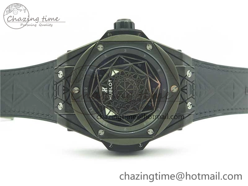 SmartChoice Big Bang Sang Bleu DLC Ti WWF 1:1 Best Edition Black Skeletonal Dial On Black Gummy Strap Asian HB 6835