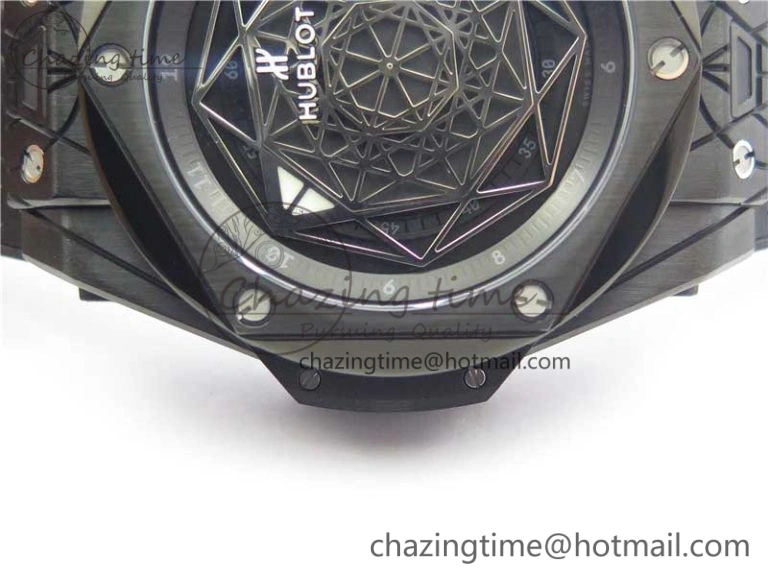SmartChoice Big Bang Sang Bleu DLC Ti WWF 1:1 Best Edition Black Skeletonal Dial On Black Gummy Strap Asian HB 6835