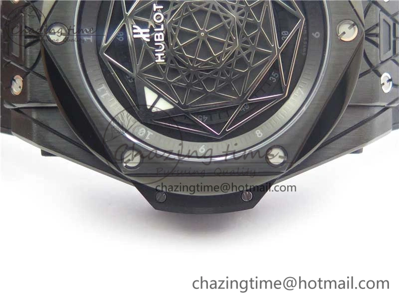 SmartChoice Big Bang Sang Bleu DLC Ti WWF 1:1 Best Edition Black Skeletonal Dial On Black Gummy Strap Asian HB 6835