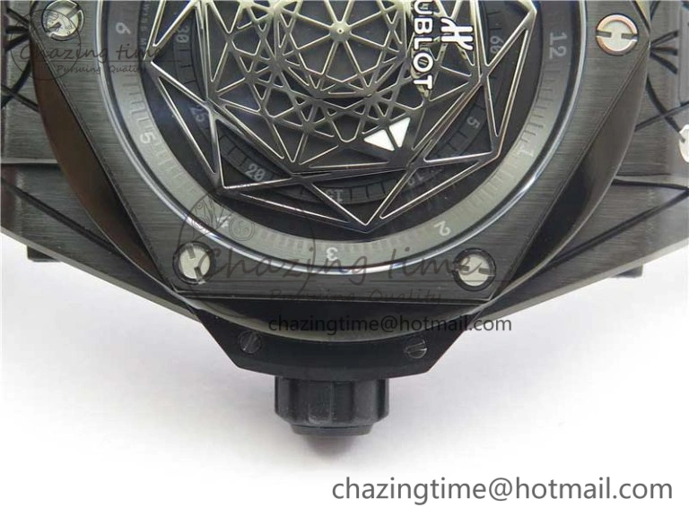 SmartChoice Big Bang Sang Bleu DLC Ti WWF 1:1 Best Edition Black Skeletonal Dial On Black Gummy Strap Asian HB 6835
