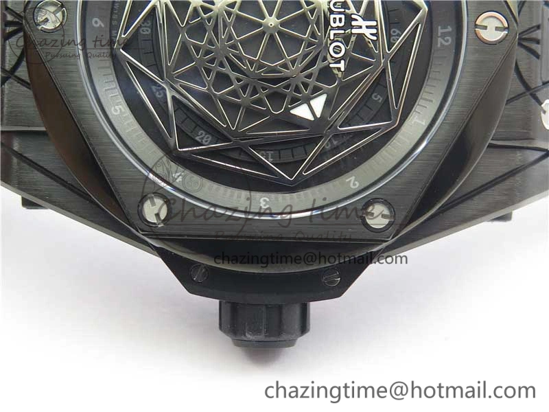 SmartChoice Big Bang Sang Bleu DLC Ti WWF 1:1 Best Edition Black Skeletonal Dial On Black Gummy Strap Asian HB 6835
