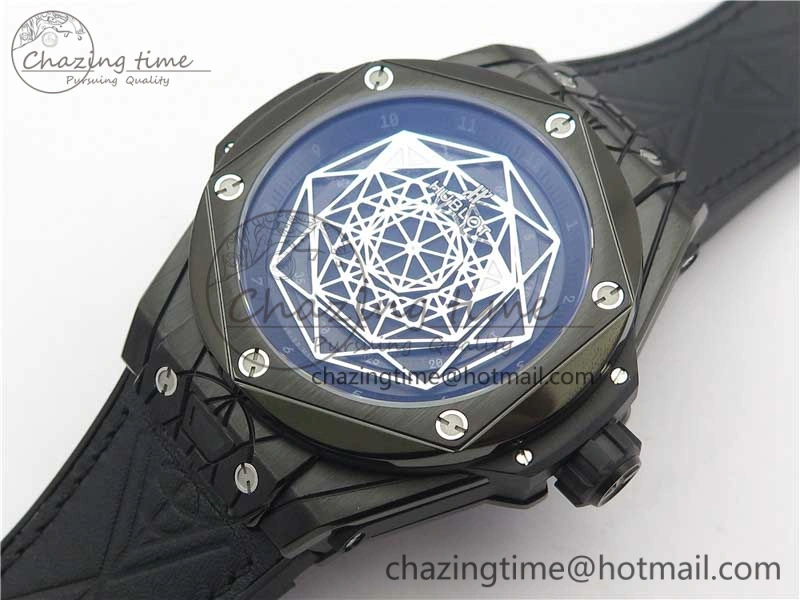 SmartChoice Big Bang Sang Bleu DLC Ti WWF 1:1 Best Edition Black Skeletonal Dial On Black Gummy Strap Asian HB 6835