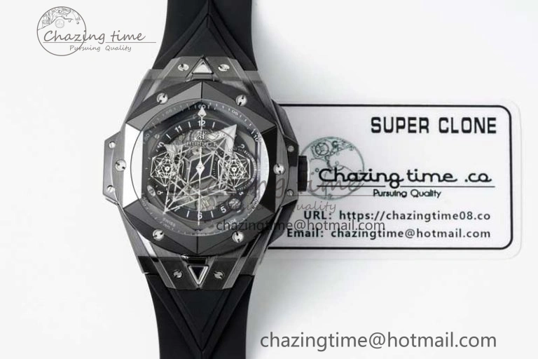 Big Bang Sang Bleu II Black Ceramic ZF Best Edition on Black Rubber Strap A Upgraded 6769