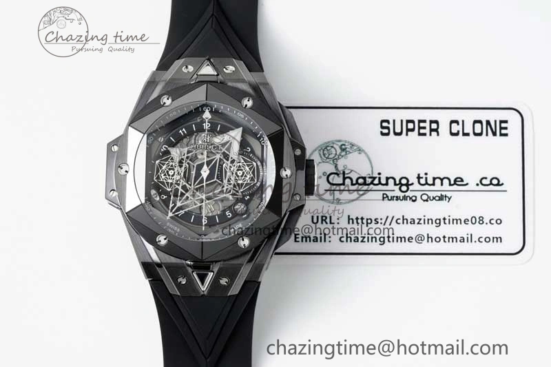 Big Bang Sang Bleu II Black Ceramic ZF Best Edition on Black Rubber Strap A Upgraded 6769