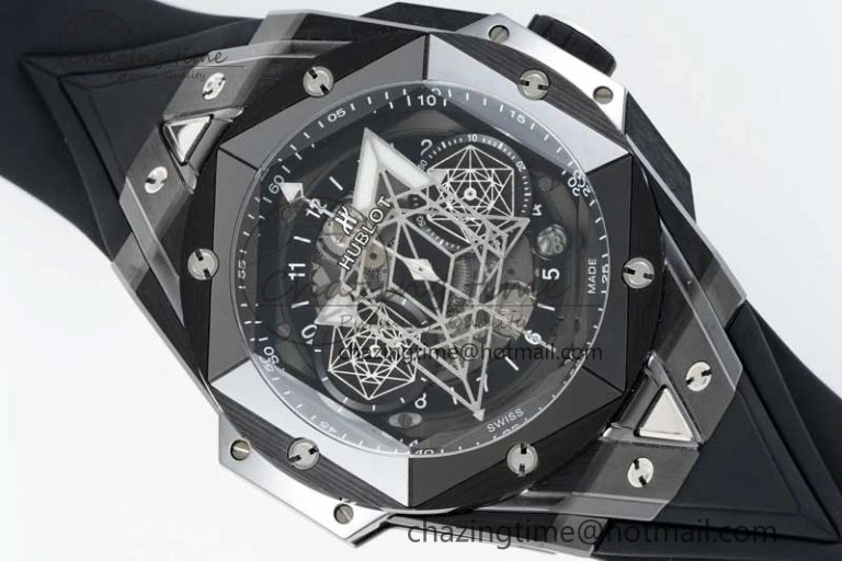 Big Bang Sang Bleu II Black Ceramic ZF Best Edition on Black Rubber Strap A Upgraded 6769