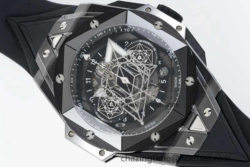 Big Bang Sang Bleu II Black Ceramic ZF Best Edition on Black Rubber Strap A Upgraded 6769