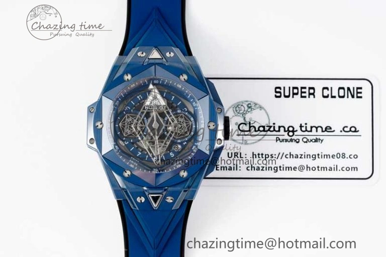 Timeless Big Bang Sang Bleu II Blue Ceramic RSF Best Edition on Blue Rubber Strap A 6762