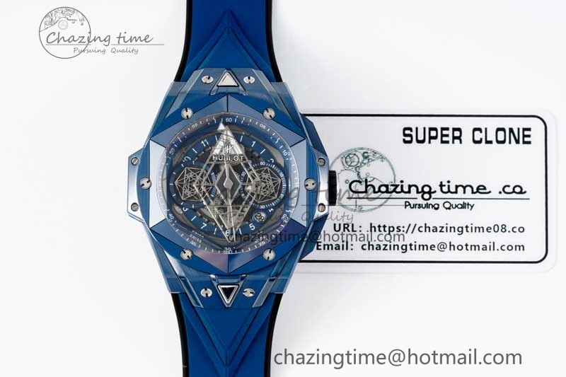 Timeless Big Bang Sang Bleu II Blue Ceramic RSF Best Edition on Blue Rubber Strap A 6762