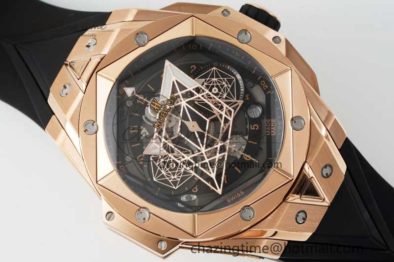 Affordable Big Bang Sang Bleu II Chrono RG BBF Best Edition Black Dial on Black Gummy Strap A 6754