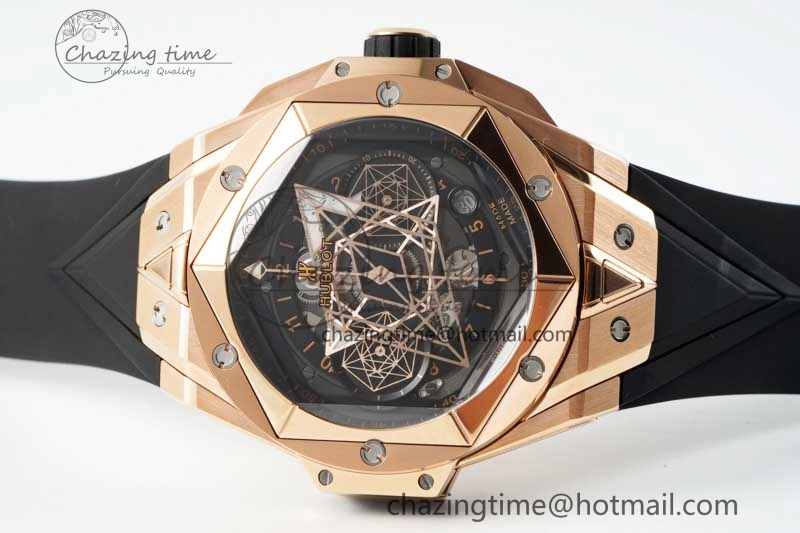 Affordable Big Bang Sang Bleu II Chrono RG BBF Best Edition Black Dial on Black Gummy Strap A 6754