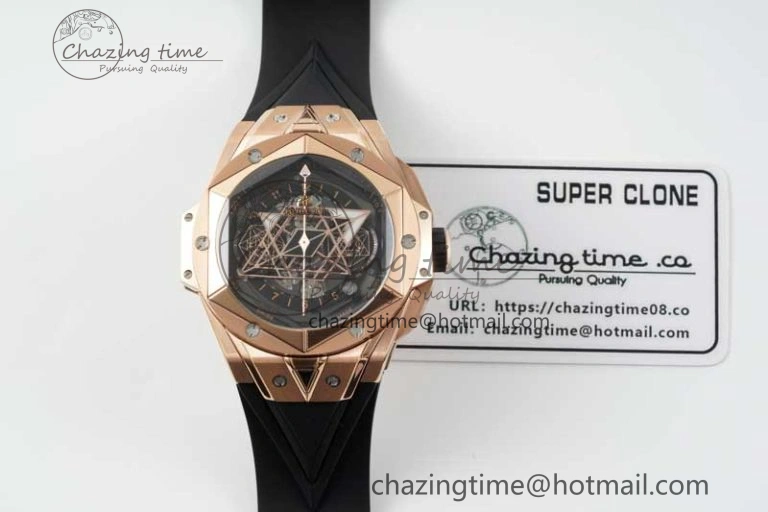 Affordable Big Bang Sang Bleu II Chrono RG BBF Best Edition Black Dial on Black Gummy Strap A 6754