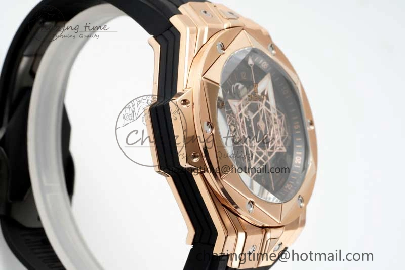 Affordable Big Bang Sang Bleu II Chrono RG BBF Best Edition Black Dial on Black Gummy Strap A 6754