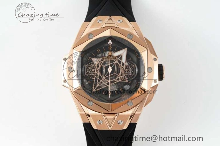 Affordable Big Bang Sang Bleu II Chrono RG BBF Best Edition Black Dial on Black Gummy Strap A 6754