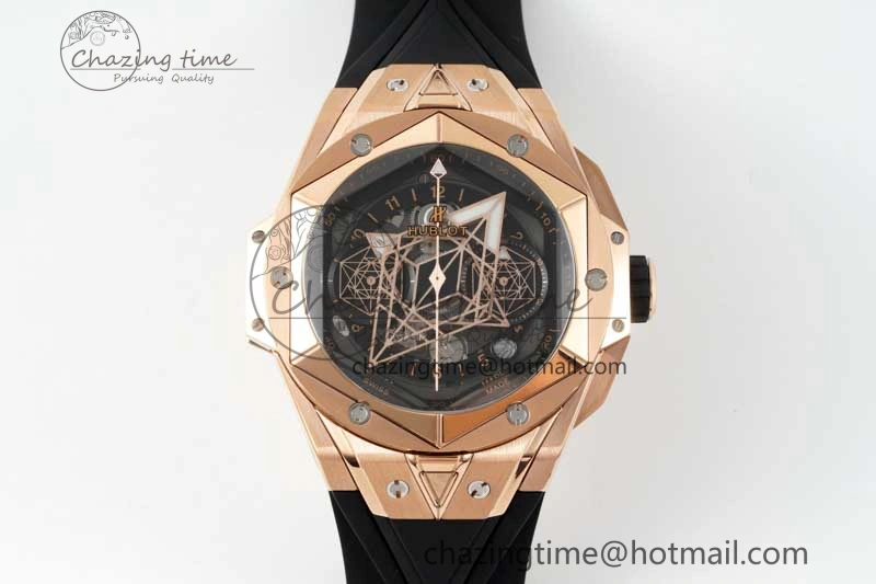 Affordable Big Bang Sang Bleu II Chrono RG BBF Best Edition Black Dial on Black Gummy Strap A 6754