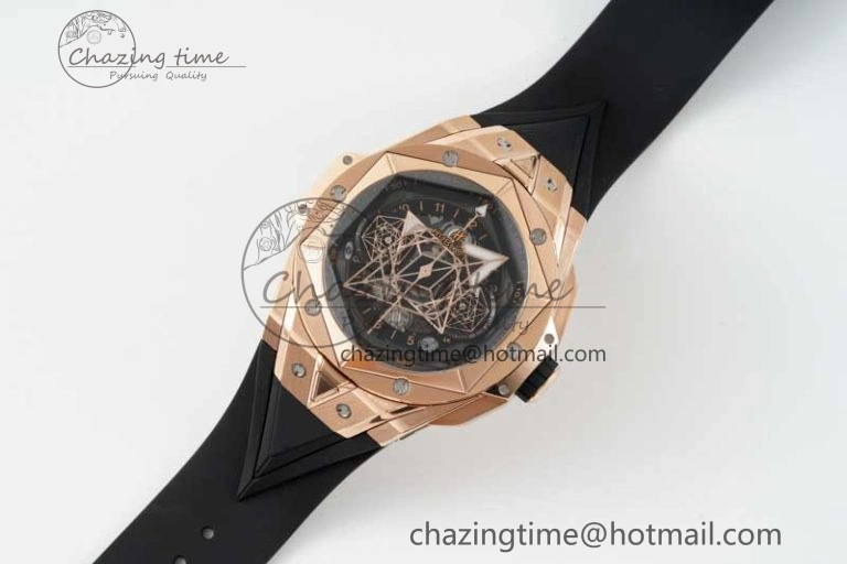 Affordable Big Bang Sang Bleu II Chrono RG BBF Best Edition Black Dial on Black Gummy Strap A 6754