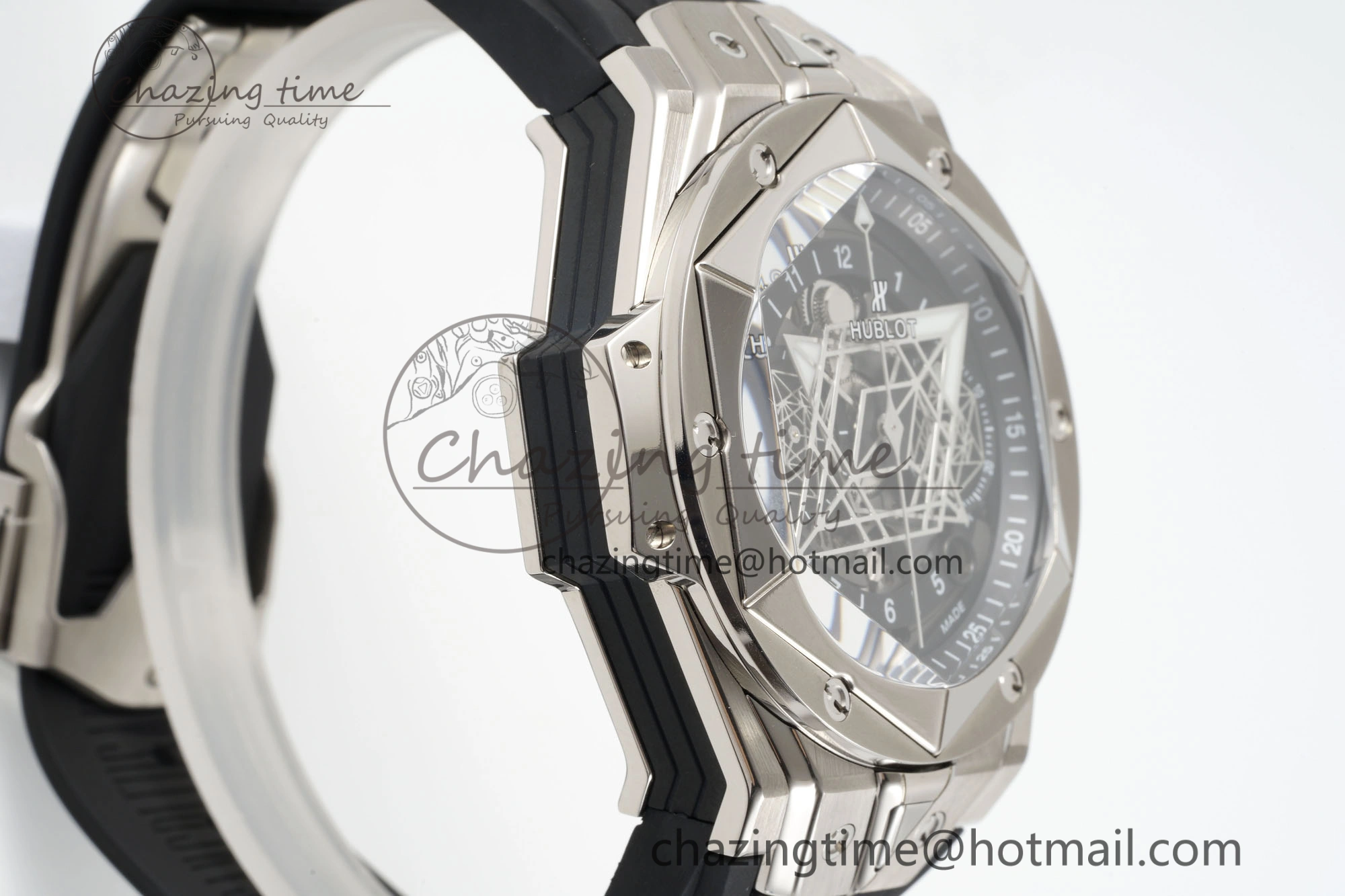 Youthful Big Bang Sang Bleu II Chrono SS BBF Best Edition Black Dial on Black Gummy Strap A 6749