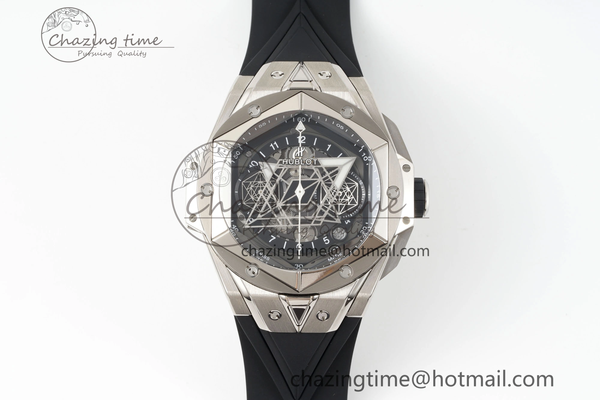 Youthful Big Bang Sang Bleu II Chrono SS BBF Best Edition Black Dial on Black Gummy Strap A 6749