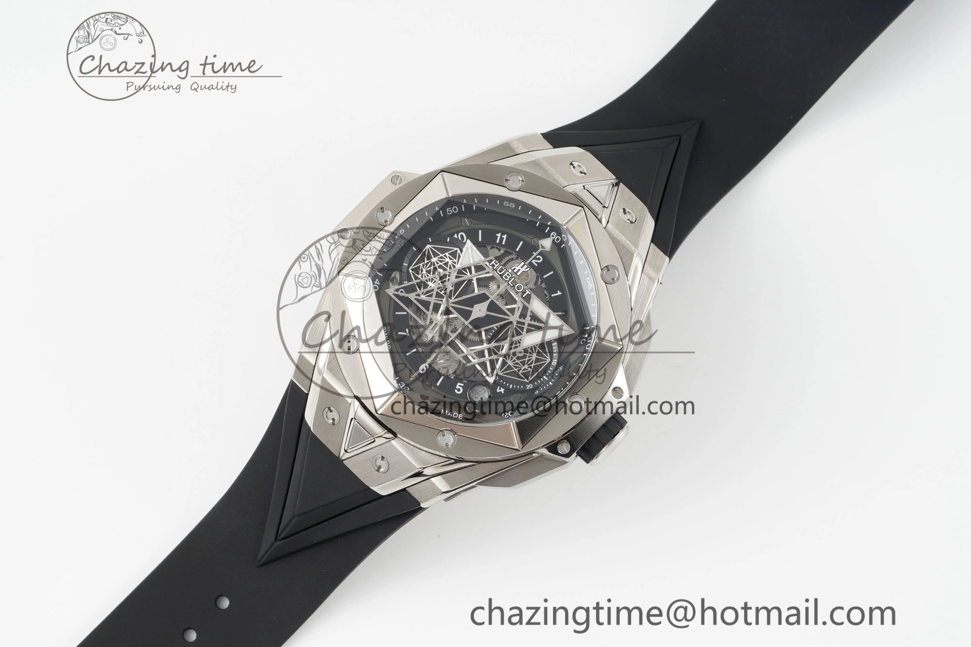 Youthful Big Bang Sang Bleu II Chrono SS BBF Best Edition Black Dial on Black Gummy Strap A 6749