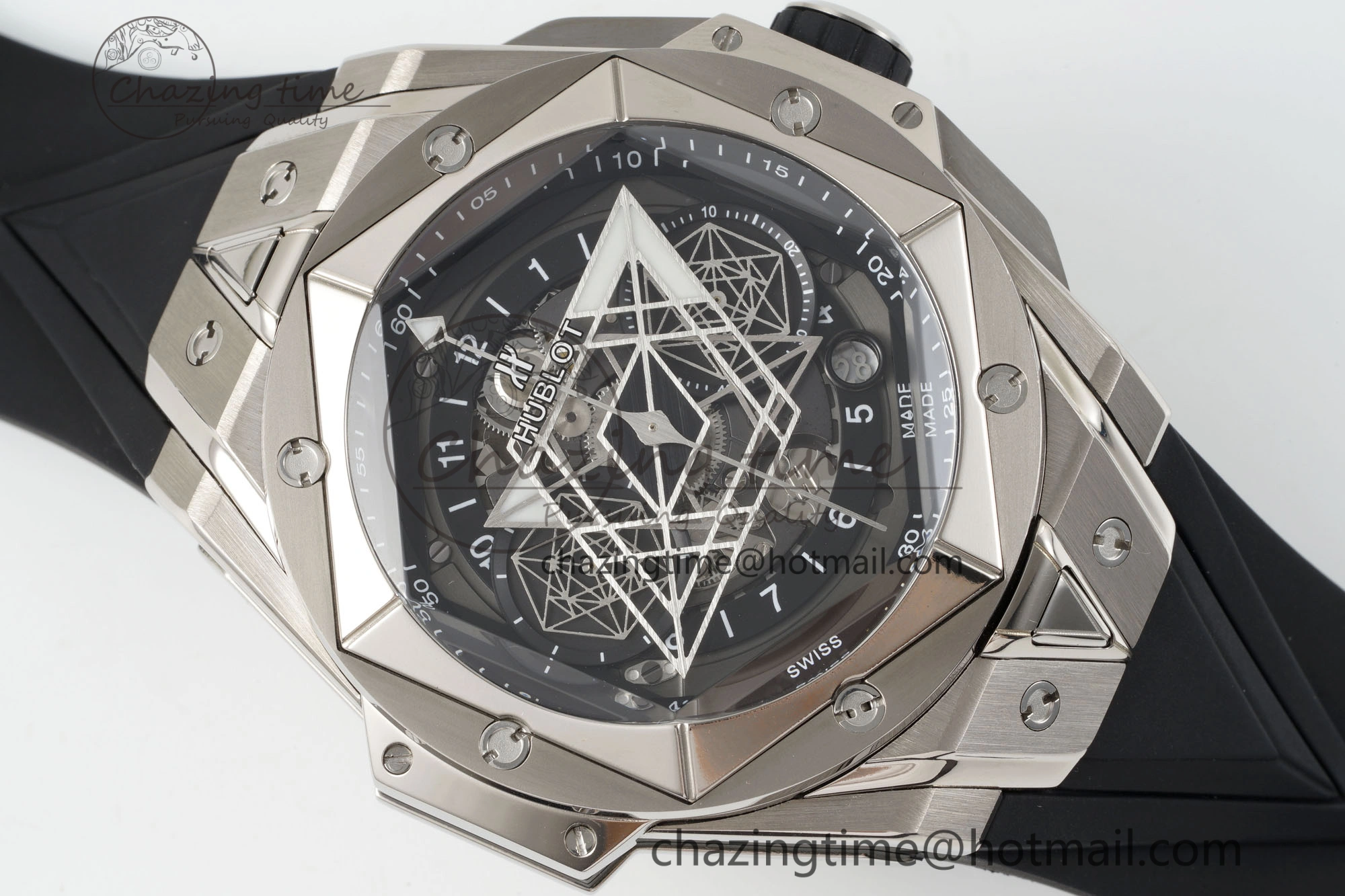 Youthful Big Bang Sang Bleu II Chrono SS BBF Best Edition Black Dial on Black Gummy Strap A 6749