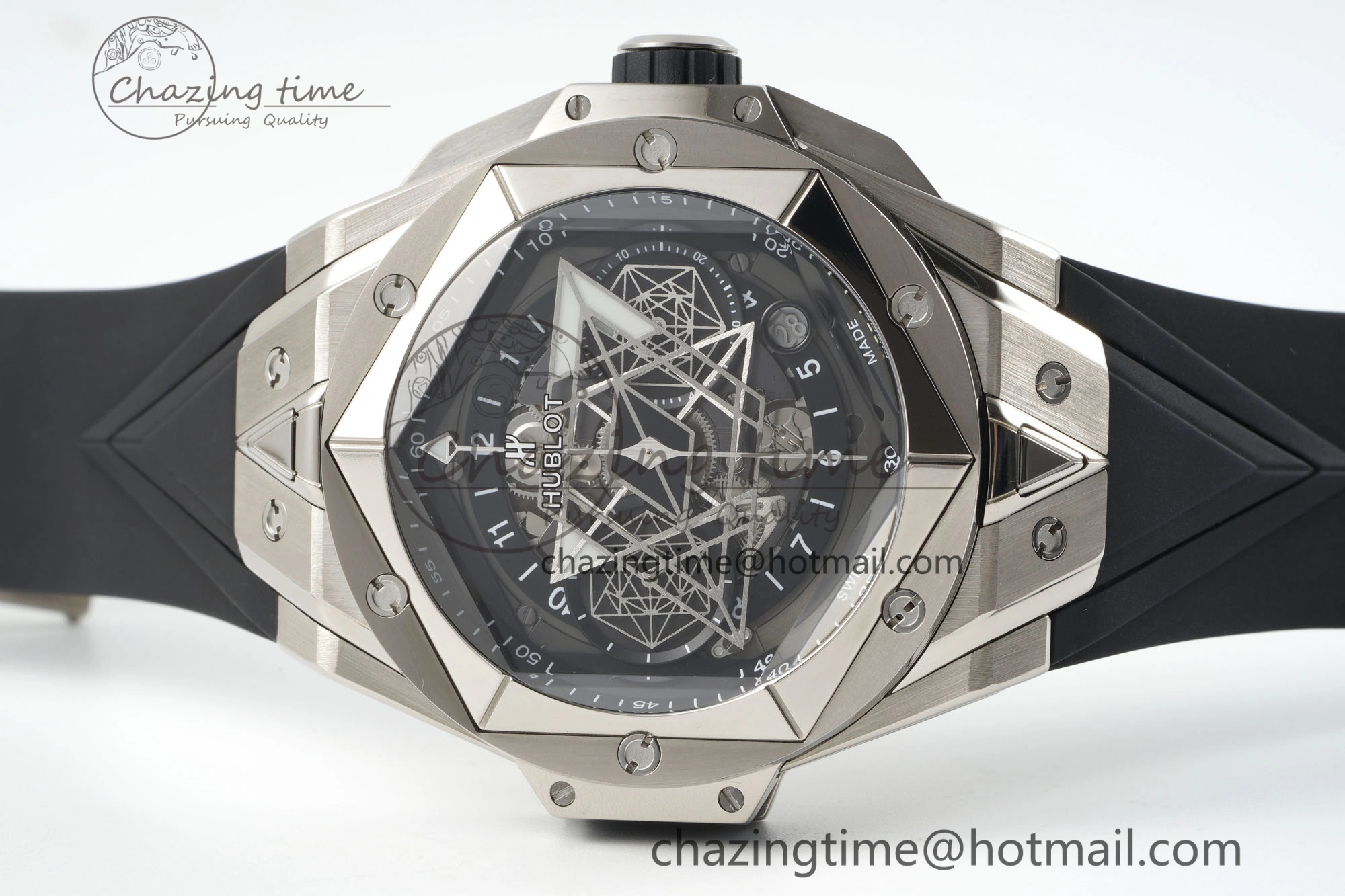 Youthful Big Bang Sang Bleu II Chrono SS BBF Best Edition Black Dial on Black Gummy Strap A 6749