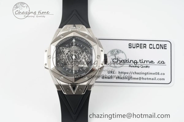 Youthful Big Bang Sang Bleu II Chrono SS BBF Best Edition Black Dial on Black Gummy Strap A 6749