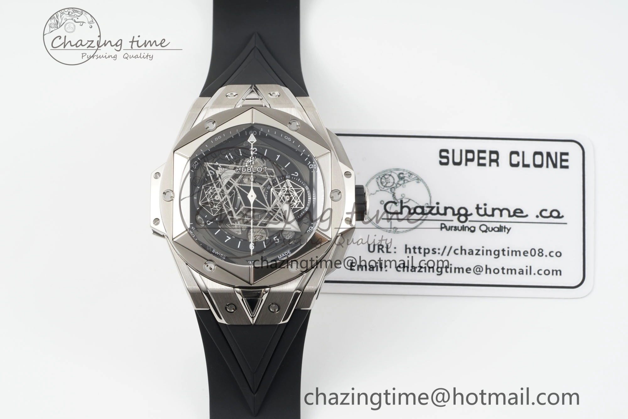 Youthful Big Bang Sang Bleu II Chrono SS BBF Best Edition Black Dial on Black Gummy Strap A 6749